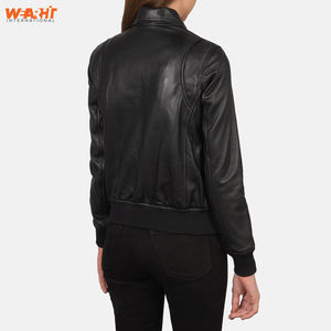 Col classique fermeture éclair avant veste d'hiver pour femmes en cuir noir véritable coupe ajustée personnalisé OEM vêtements d'extérieur manteau poches mode solide - Product Image 3