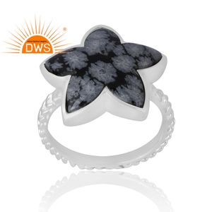 Meilleure vente 925 argent Sterling naturel flocon de neige obsidienne bague en pierres précieuses bijoux personnalisés pour les femmes cadeau pour elle - Product Image 1