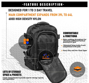 Qualité supérieure Sac à dos tactique 80L de grande capacité assaut personnalisé Sac à dos de voyage extérieur multifonction étanche - Product Image 3