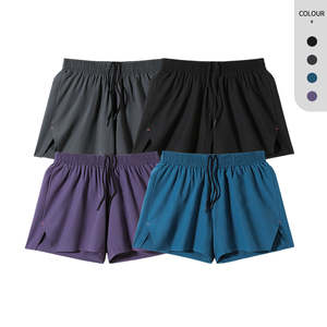 Shorts de sport de gym 2 couches Séchage rapide 95% polyester 5% élasthanne Shorts d'entraînement avec poche zippée pour hommes - Product Image 1