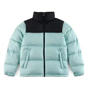 Custom Color Block <b>Winter</b> Puffer Jacket Men Light Blue And Black Stand Collar <b>Thick</b> Warm Bubble <b>Coat</b> OEM - Product Image 1