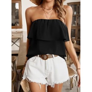 Blusa de Mujer Estilo Dubái de Jane, con Hombros Descubiertos, Elástica y con Volantes, Top Casual de Verano con Escote sin Tirantes y Corte Regular - Product Image 2