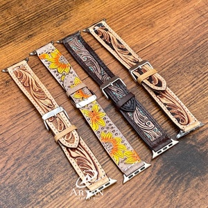 Factory Wholesale Wrist <b>Watch</b> Strap Floral Design Quick Release Genuine Tooled Leather Smart <b>Watch</b> Bands Accessories for Unisex - Product Image 1