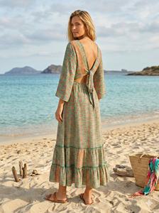 Vestido largo de seda tejida con estampado paisley indio, estilo bohemio natural, geométrico coreano Y2K, corte en A, talla única, para primavera y verano, sencillo, dulce y para uso diario. - Product Image 3