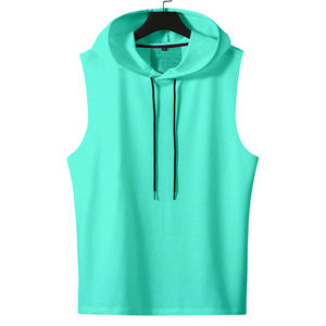 Camiseta sin mangas con capucha para correr atlética de compresión personalizada, camiseta sin mangas transpirable para hombre, camisetas sin mangas con capucha de algodón 100% para hombre - Product Image 3