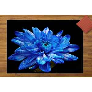 Joli tapis bleu à fleurs, tapis imprimé pour une décoration florale moderne, tapis fin non tissé - Product Image 1