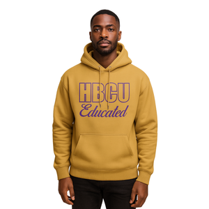 Old Gold Men HBCU Educated Pullover Hoodie Purple Chenille y diseño bordado Greek Life Apparel Custom College Clothing - Product Image 1