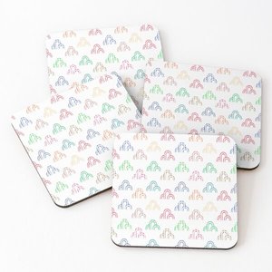 1220 Mango Wood/Acacia Wood Over Printed Tea Serving <b>Coasters</b> 4 Pieces <b>Set</b> - Product Image 3