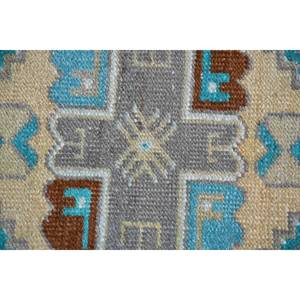 Vintage Turkish Rug Ethnic Blue <b>Brown</b> 1.5x2.8ft Classic Jacquard Weave <b>Wool</b> Latex Backing for Bedroom Hallway Patchwork Pattern - Product Image 5