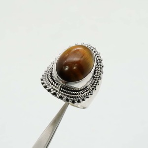 925 argent sterling massif mois de juin pierre de naissance oeil de tigre avec lunette réglage bague de forme ovale - Product Image 5