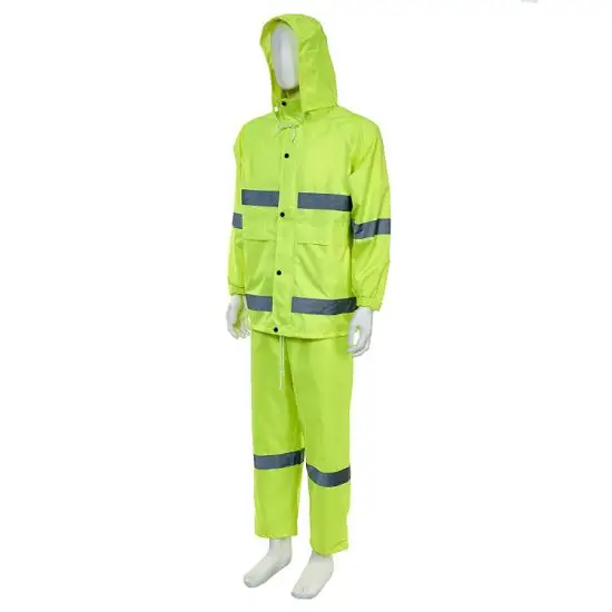 נראות גבוהות רעיוני עמיד למים גשם חליפת מעיל סט למבוגרים חיצוני קלטת רעיוני בטיחות בגדי מעיל עם מכנסיים