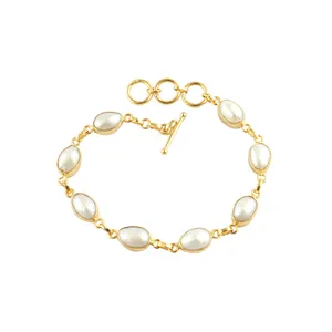 High Quality Fashion Design Natural Fresh Water Pearl Collate Set Gold/Silver Plated Adjustable Toggle Clasp Bracelet For Women