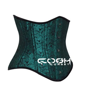 Emerald Green Jacquard <b>Corset</b> With Black Trim Waist Trainer Underbust Steel Boned Body Shaping Fashion Wear <b>Corset</b> Supplier - Product Image 6