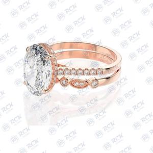 Conjunto nupcial chapado en oro de Plata de Ley 925, anillo de ajuste de garra de moissanita de corte ovalado TCW 3,00 para mujer, regalo de aniversario para ella - Product Image 4