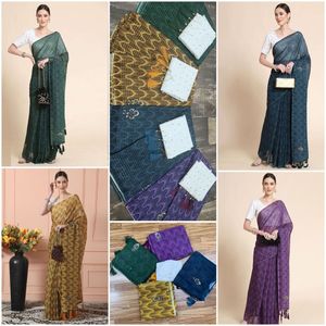 Saree Georgette de créateur indien dernier cri pour adultes travail de broderie lourd et chemisier de couleur attrayante pour la fête - Product Image 2