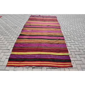 Tapis Ethnique Vintage Turc Rouge Noir 5.2 X 11.8ft Grande Surface Laine Latex Soutenu Patchwork Motif pour Couloir ou Décoration de Chambre - Product Image 1
