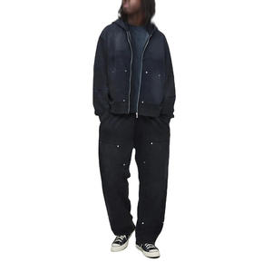 Survêtements d'hiver surdimensionnés pour hommes en polyester/coton de haute qualité, pantalons de jogging amples personnalisés, effet délavé à l'acide, délavé soleil, avec cordon de serrage et imprimés - Product Image 3