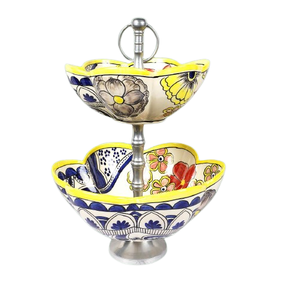 Présentoir à gâteaux unique design moderne fait main élégant 2 niveaux bleu et or Qualité mariage et fête Présentoir à gâteaux - Product Image 3