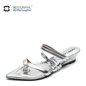 3-4cm Low Heel <strong>Silver</strong> Party Shoes Women Slippers Sandals Ladies Shoes Chalaza Double Wear <strong>Flip</strong> <strong>Flops</strong> Sandal - Product Image 3
