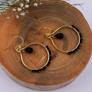 Natural Gemstone Black Onyx Stone Unique Designer <b>Gold</b> Plated 925 Sterling Silver Handmade Jewelry Drop\<b>Dangle</b> <b>Earring</b> - Product Image 3