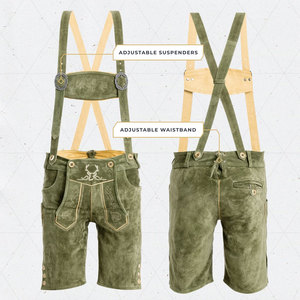 Bavarian Lederhosen <b>Men's</b> Women's Suede <b>Leather</b> <b>Shorts</b> Zipper Fly Casual Custom Green Solid Eco-Friendly Digital Waterproof - Product Image 2