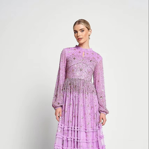 Hermoso Vestido Maxi Hecho a Mano para Fiesta de Graduación, Reunión Nocturna, Cena, Salida Nocturna, con Lentejuelas, Corte en A, Logotipo Frontal - Product Image 1