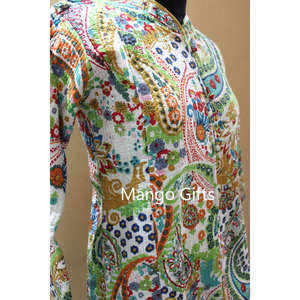 Chaqueta Larga Ligera de Algodón para Mujer, Multicolor, Acolchada, con Estampado, a la Moda - Product Image 3