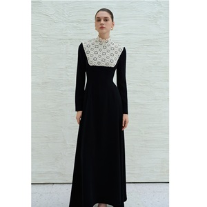 Vêtements en gros Robes pour femmes ODM Robe élégante LANSI MIDI 100% polyester Dentelle contrastée Robes décontractées Marque WHITEANT - Product Image 1