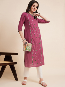 Meilleure Qualité Dernière Conception Broderie Col V Trois Quarts Manches Kurti Avec Pantalon Ensembles Élégant Indien Festif Kurti Ensembles En Vrac - Product Image 6
