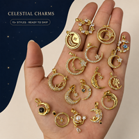 Ciondoli Personalizzati a Tema Nazionale con Zirconi Pavé Placcati Oro 18k, Ciondolo Luna Celeste per Creazione Fai-da-te di Collane, Accessori Donna