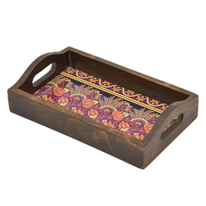 Elegante Bandeja de Servir Hecha a Mano de Madera de Mango Natural con Patrones Impresos de 12x4 Pulgadas, Certificación LFGB, Logotipo Personalizado, para el Hogar y Comercios - Product Image 6