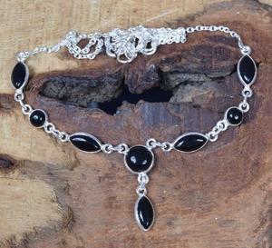 Collar de cadena de piedras preciosas de Plata de Ley 925 de ónix negro cortado, collar de diseñador con forma de marquesa de piedra natal del mes de julio, regalo para ella - Product Image 2