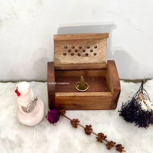 Handcrafted Mango Wood Sandalwood <b>Cone</b> <b>Incense</b> <b>Burner</b> with Carved Lid for Indian Aromatherapy and Home Fragrance - Product Image 4