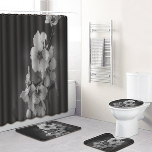 Ensemble de tapis de salle de bain à imprimé abstrait tendance, rideau de douche, couvercle de toilette, tapis de bain, 4 pièces - Product Image 5