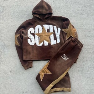 Men's Plus Size Pullover Hoodie and Sweatpants <b>Set</b> with Custom <b>Embroidery</b> Manufacturers Wholesale for Winter - Product Image 2