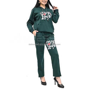 Survêtement d'hiver 2 pièces pour femmes haut en molleton de coton de qualité supérieure prix de gros dames 330 et 550 GSM motif solide co-ords filles - Product Image 3