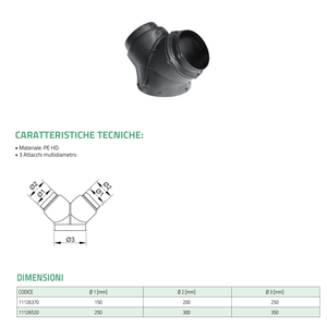 Tecnosystemi Conector de 3 Vías para Tuberías de Aire Acondicionado por Conductos, Pieza para Sistemas HVAC - Product Image 3