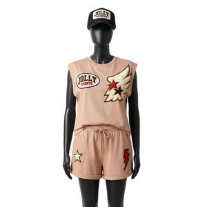 <b>Women</b> <b>Sleeveless</b> <b>T</b> <b>Shirt</b> And Shorts Set Premium 240 GSM Cotton Elastane Soft Touch Embroidered Logo Set 100% Cotton <b>Women's</b> Sets - Product Image 1