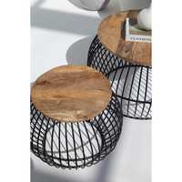 Ensemble de table basse moderne et écologique en bois de manguier rond avec base en métal élégante pour le mobilier de salon
