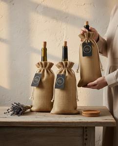 Bolsa de Vino de Yute Natural de Lujo Premium |   Bolsa Reutilizable Biodegradable y Ecológica con Cierre de Cordón |   Capacidad de 1 litro - Product Image 1