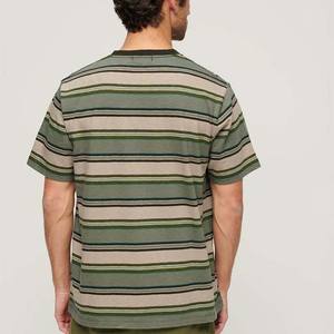 Vente en gros 2025 de t-shirts décontractés d'été pour hommes, t-shirts grande taille en coton à rayures, surdimensionnés, col en O pour hommes - Product Image 2
