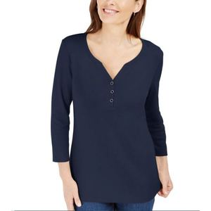 Maglia Henley da Donna Karen Scott a Maniche 3/4, Blu, Taglia S, in Tessuto Lavorato a Maglia, Stile Semplice ed Elegante - Product Image 1