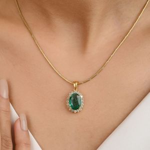 Dernière collection 100% pendentif grande pierre diamant émeraude naturelle tendance luxe 14k or jaune massif Vintage Fine Jewelry - Product Image 4