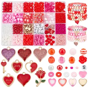 DIY Freundschaftsarmbänder rot Polymer Ton Perlen Inspiration Schmuck Armband-Herstellungs-Kits für Valentinsgeschenke