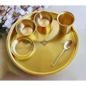 Brass 6-Piece Gold Dinner Set/Thali Set Metal Tableware Including 1 Plate 1 Glass 1 Spoon 1 Small Plate 2 Bowls 1 Plate 1 - Product Image 1