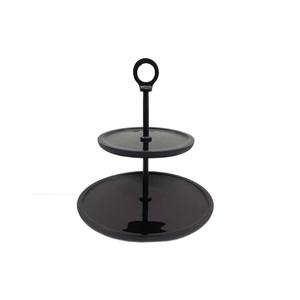 Support à gâteau élégant en marbre en gros, 2 niveaux, plateau supérieur et support en métal, finition noire, plateau de service fait à la main, personnalisé en gros - Product Image 1