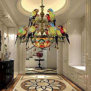 SIMIG Tiffany stil Vintage vitray avize papağan kuş avize lamba kırsal oturma odası için asılı ışıklar - Product Image 3