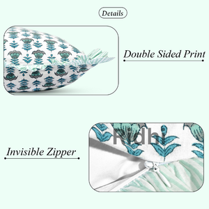 Ensemble de housses de coussin lombaire à volants bleu aquamarine 20x26, imprimé à la main, motif floral, coton, pour canapé, lit, cadeau de mariage, décoration occidentale - Product Image 2