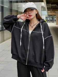 Venta al por mayor de encargo de gran tamaño de las mujeres de lana de algodón con cremallera estilo de invierno Sudadera con capucha - Product Image 2