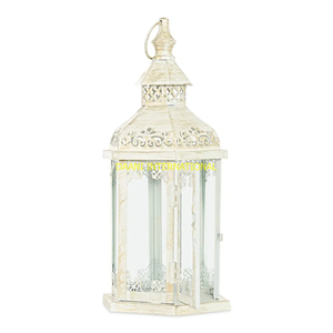 Bougeoir Lanterne Décoratif Blanc Antique avec Verre et Design en Métal Sculpté pour Mariage, Maison, Patio et Décoration de Jardin - Product Image 3